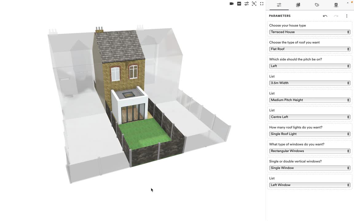Interactive 3D housing extension configurator interface