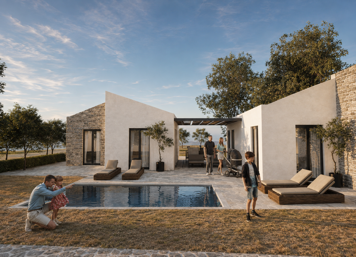 Shared pool courtyard between the Oros Summer Villas in Crete