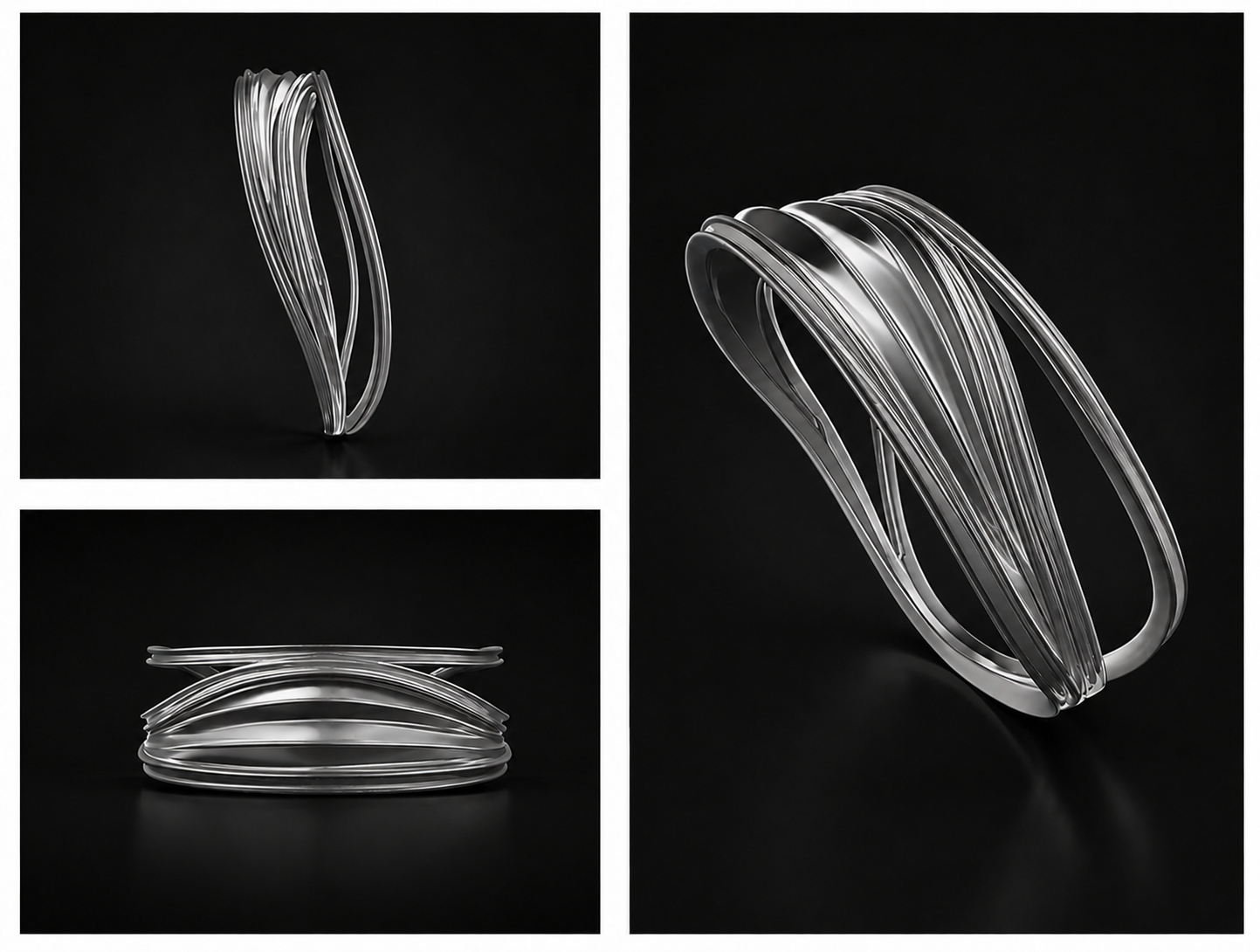 Silver bracelet with layered flowing bands